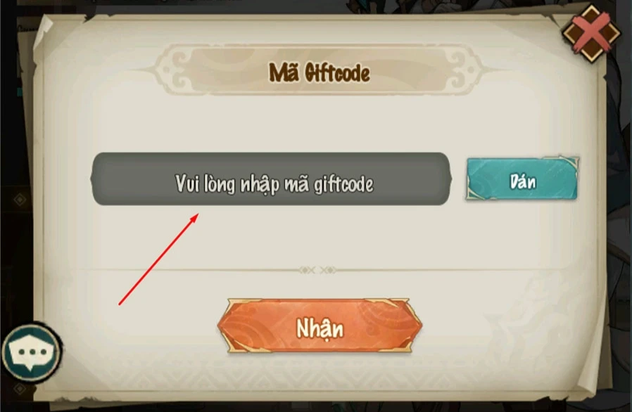 Bước 3: Nhập giftcode