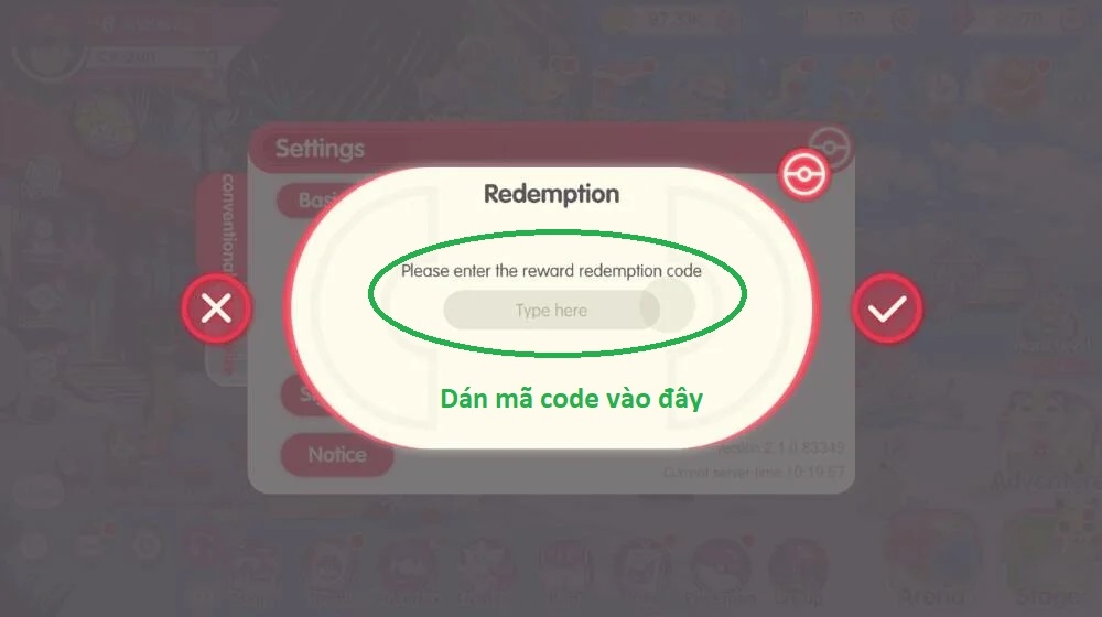 Nhập Code Pocket Incoming và nhấn vào dấu tick ✓ để xác nhận