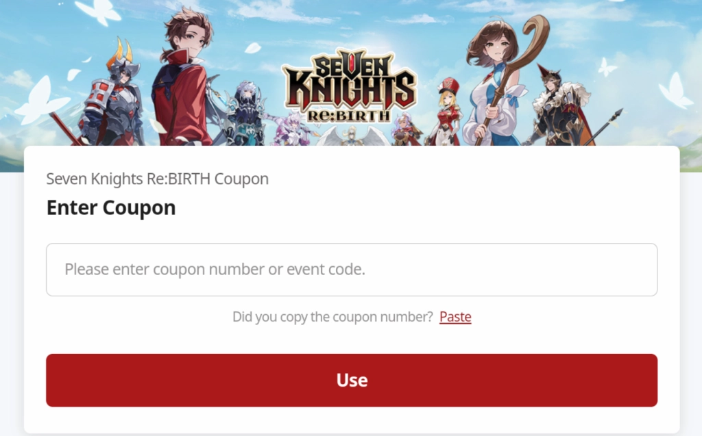 Nhập mã Code Seven Knights và bấm chọn Use