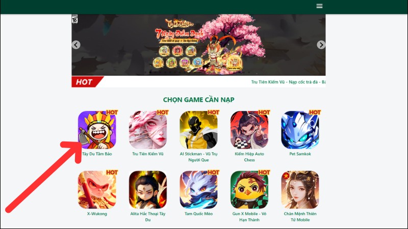 Chọn biểu tượng game Tây Du Tầm Bảo trong danh sách trò chơi