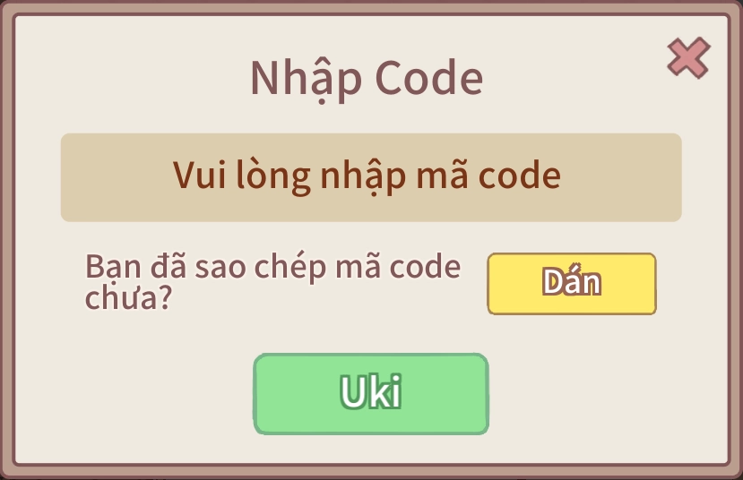Nhập code Cats & Soup: Fluffy Town và nhấn chọn “Uki”