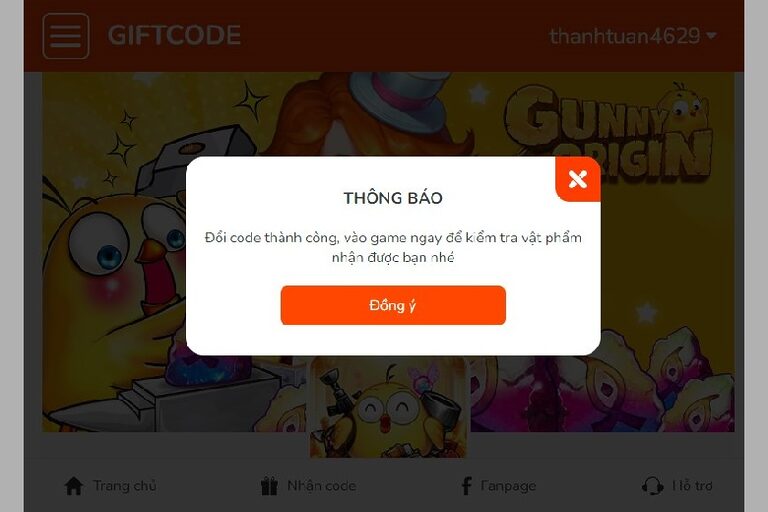 Màn hình sẽ hiển thị thông báo người chơi đã nhập mã thành công