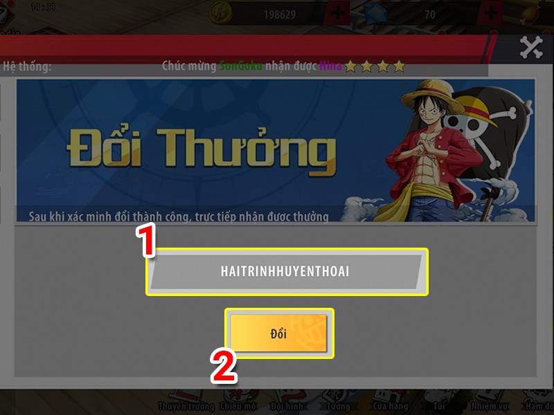 Nhập mã code Hải Trình Huyền Thoại và nhấn “Đổi”