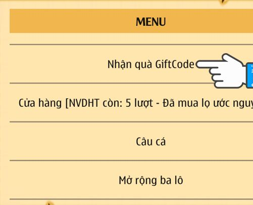 Chọn mục “Nhận quà Giftcode”