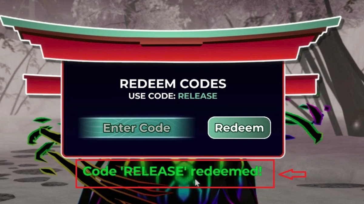 Màn hình sẽ hiển thị “Code ‘RELEASED’ redeemed”