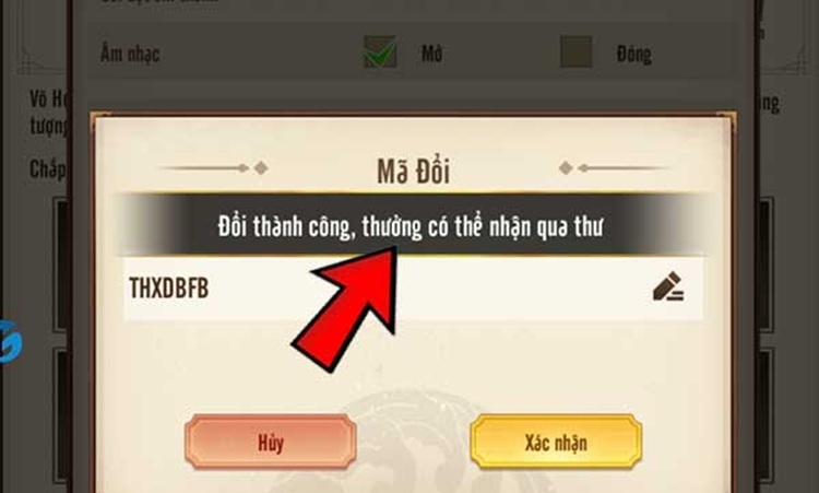 Nhập mã code Thiếu Hiệp Xin Dừng Bước và nhấn "Xác nhận"