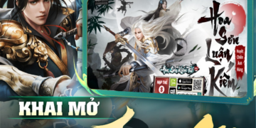 Poster quảng cáo game Hoa Sơn Kiếm Thế, với hình ảnh một nhân vật nam kiếm hiệp