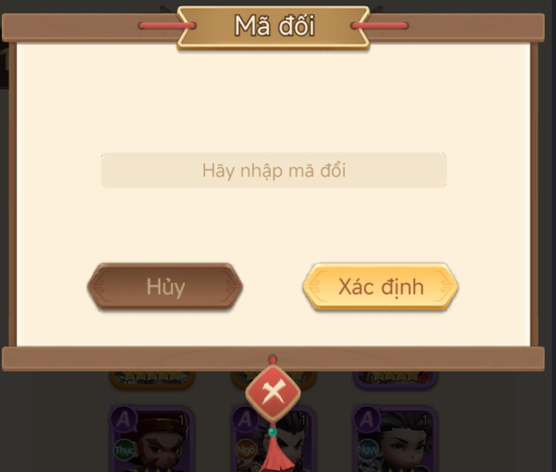 Bước 3: Nhập lần lượt từng code Tam Quốc Khởi Động, sau đó nhấn Xác định để tiến hành đổi quà