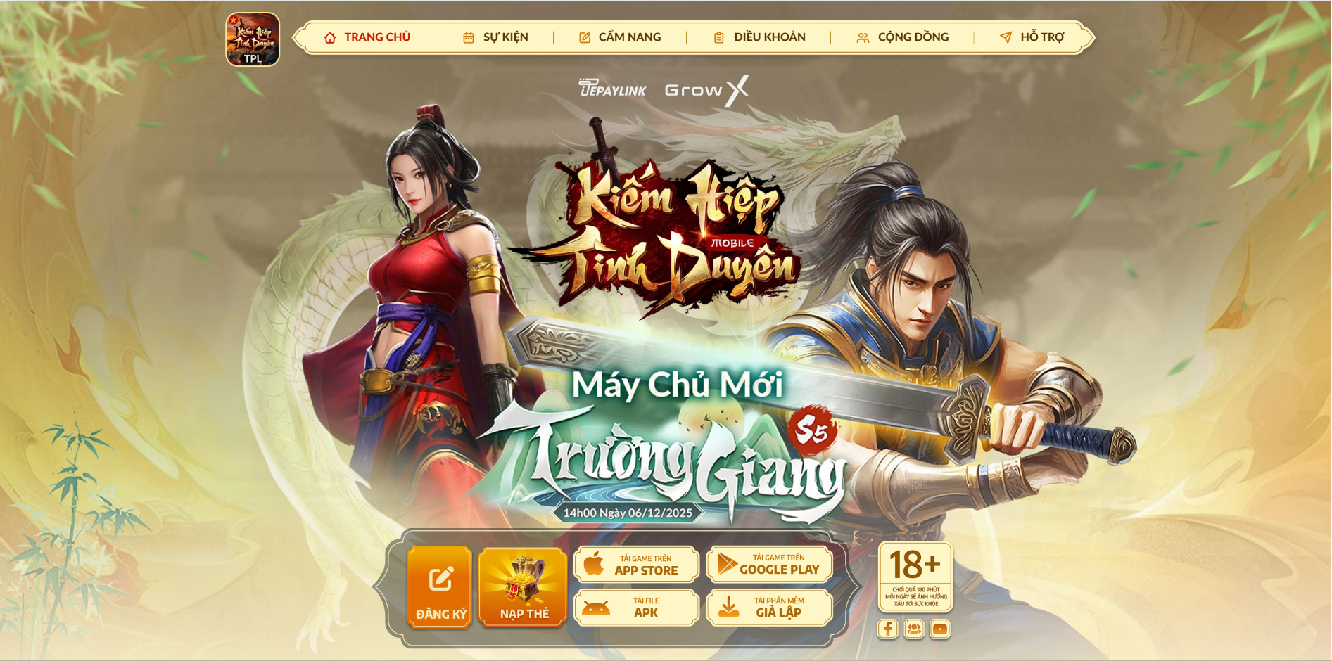Banner game Kiếm Hiệp Tình Duyên Mobile với hai nhân vật trong game