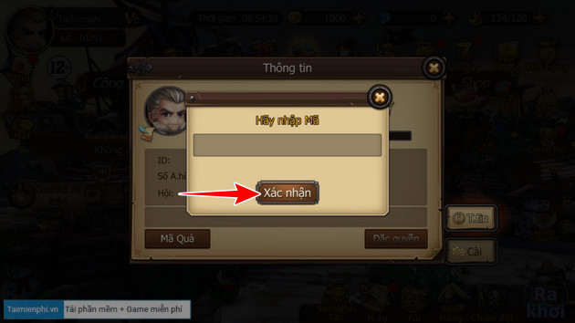Bước 3: Nhập chính xác mã code Hải Tặc Tốc Chiến mà bạn đang có vào ô trống và nhấn Xác Nhận