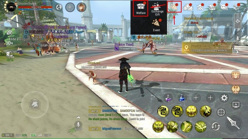 Bước 1: Truy cập Event (Sự Kiện) trên giao diện chính của game, sau đó chọn Welfare (Phúc Lợi) để mở mục quản lý giftcode.