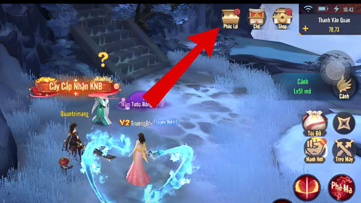 Bước 1: Người chơi đăng nhập vào game Ma Quân VTC và tại giao diện chính, hãy bấm chọn mục Phúc lợi trên màn hình