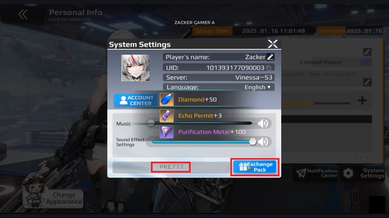 Bước 3 nhập mã giftcode và nhấn “Exchange Pack”