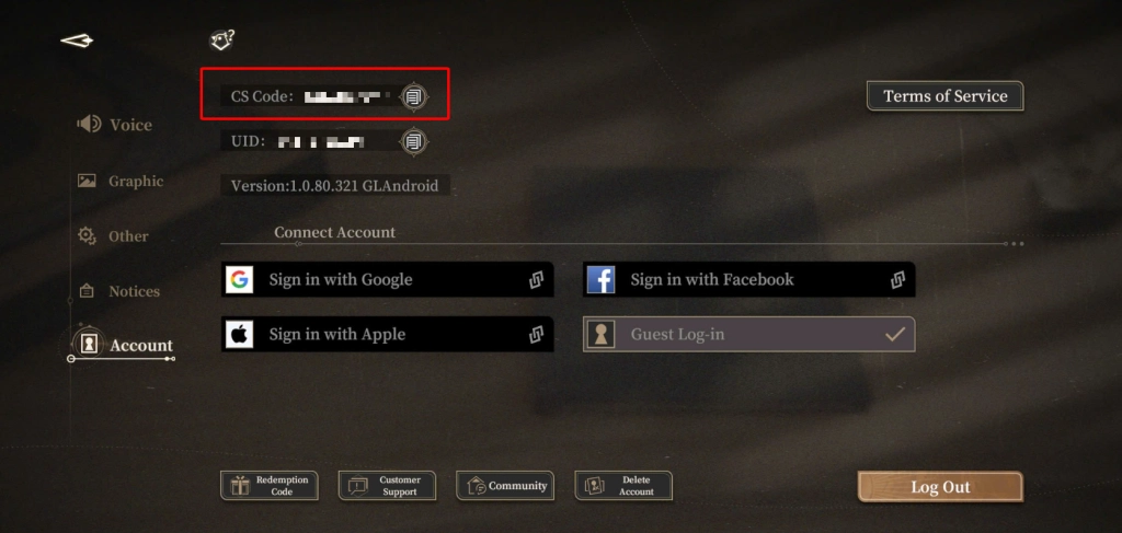Sau khi nhập thành công, mã code sẽ xuất hiện trong mục “Account”