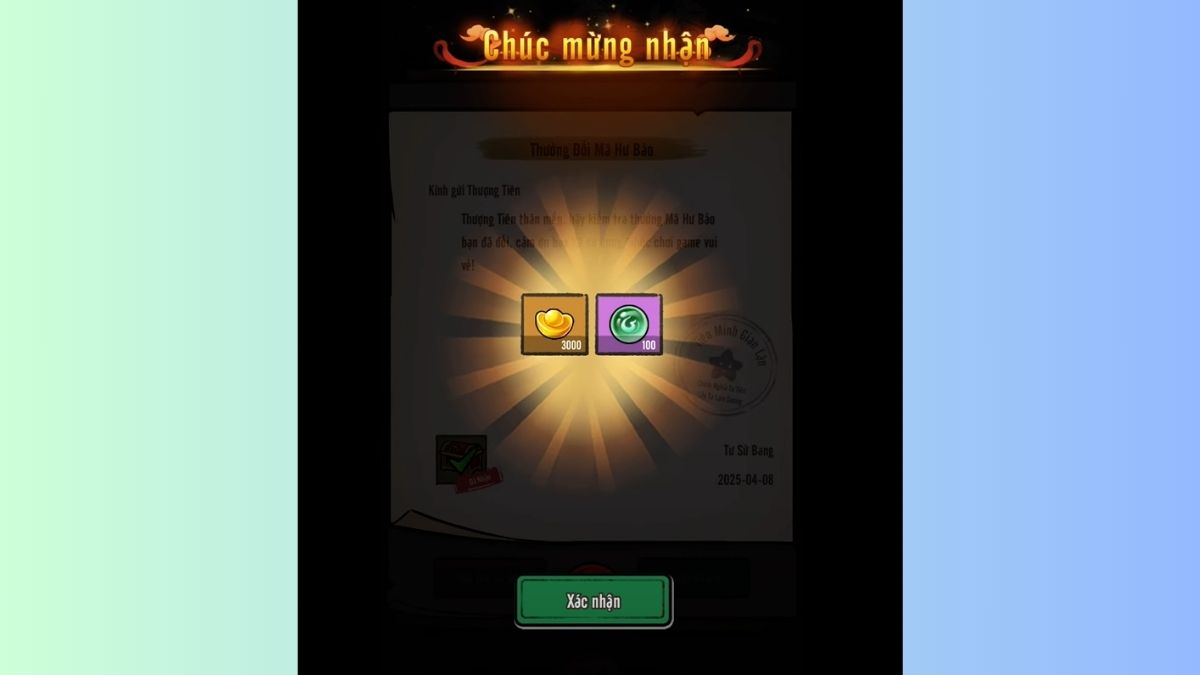 Bước 4 vào game, kiểm tra mục “Thư” để nhận thưởng.