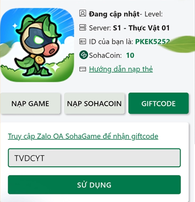 Bước 3 nhập mã code và nhấn chọn “Sử dụng”