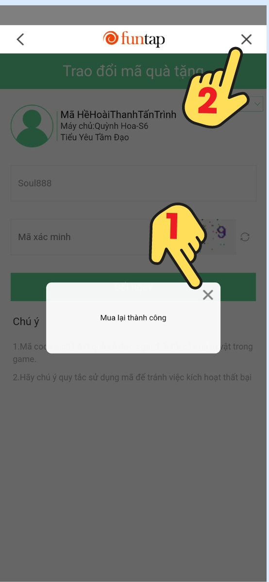 Bước 5 sau khi nhập thành công, màn hình sẽ hiển thị thông báo “ Mua lại thành công”
