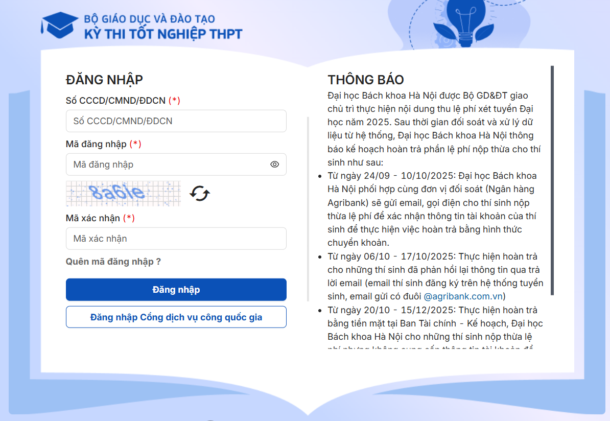 Chọn mục “Quên mã đăng nhập” tại giao diện đăng nhập