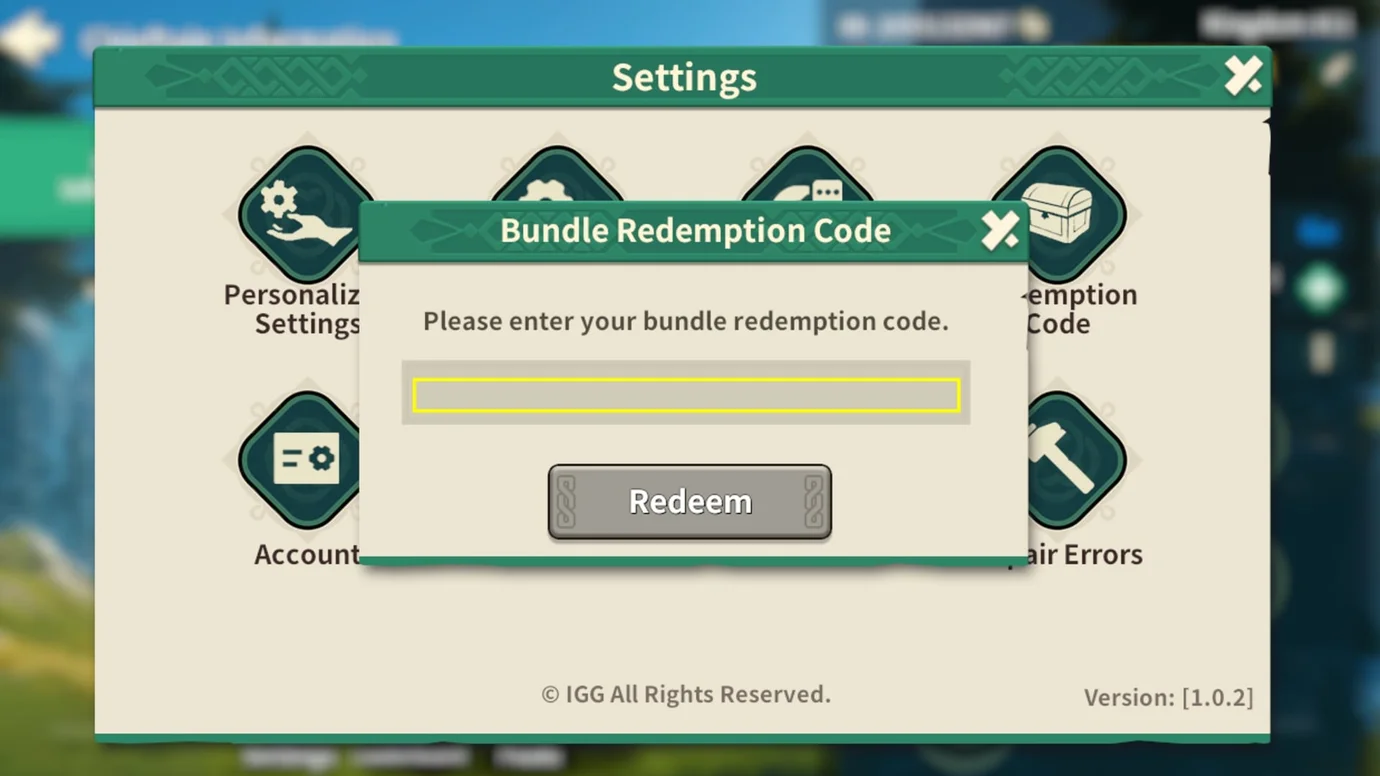 Game thủ nhập code vào ô và chọn "Redeem"