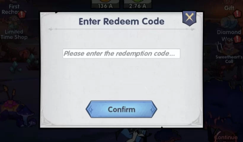 Game thủ nhập code vào ô và bấm chọn “Confirm”