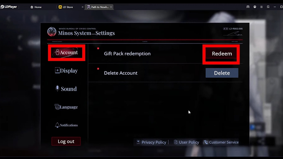 Bước 4 chọn “Account’ → “Redeem”