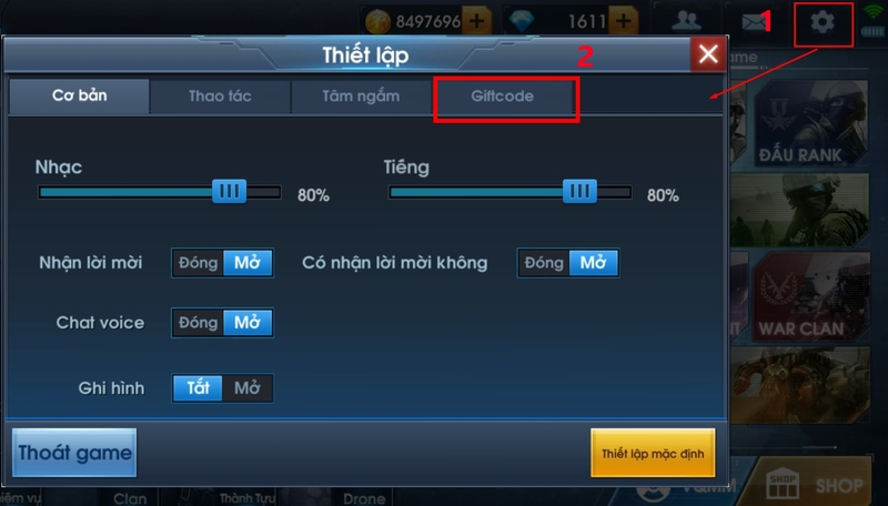 Bước 2 chọn tab “Giftcode”