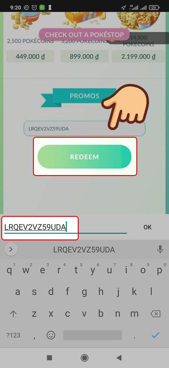 Bước 4 nhập code vào ô và chọn “Redeem”