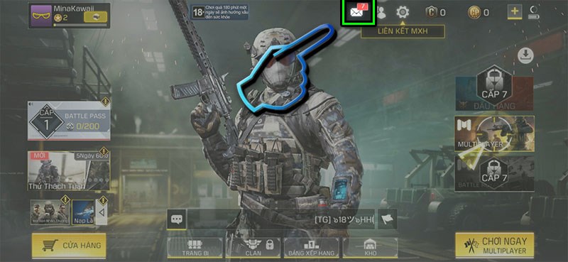 Bước 6 trở lại vào game, chọn biểu tượng lá thư