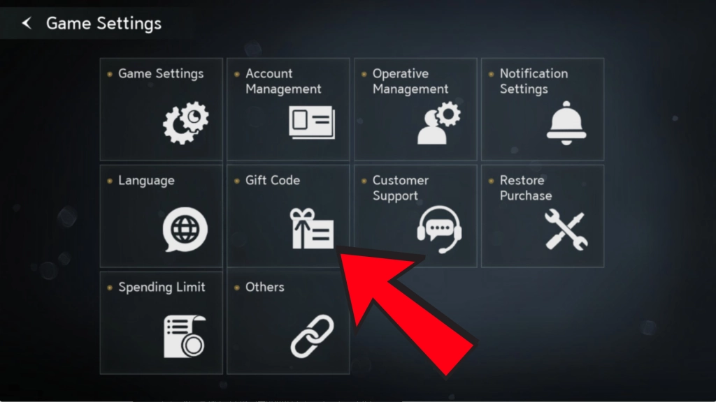 Game thủ chọn mục "Giftcode"