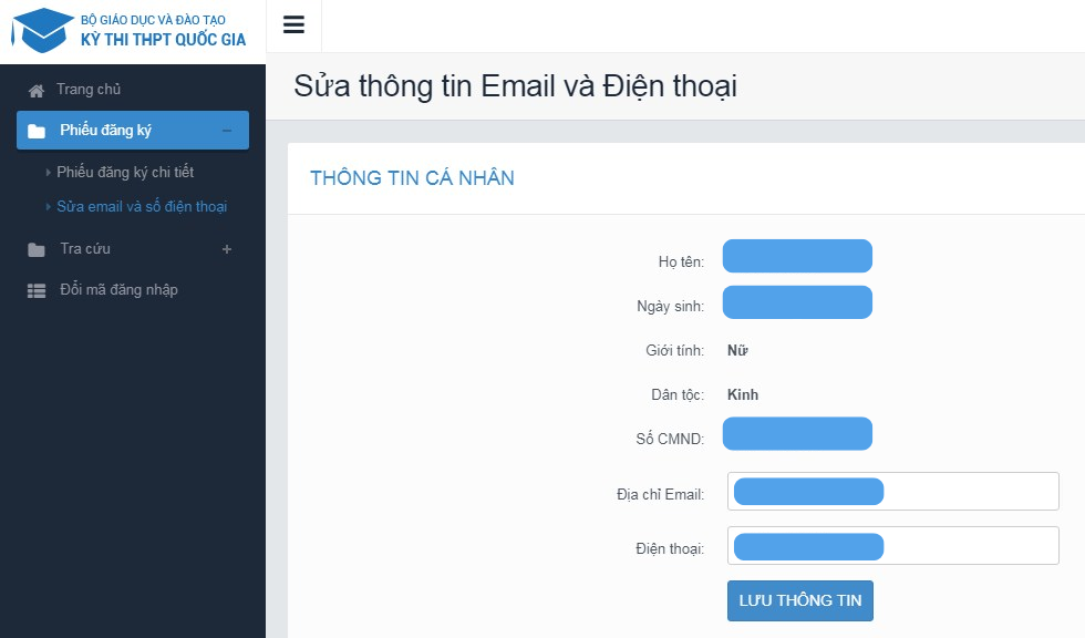 Đăng nhập và truy cập mục “Phiếu đăng ký”, sau đó chọn “Sửa email và số điện thoại”