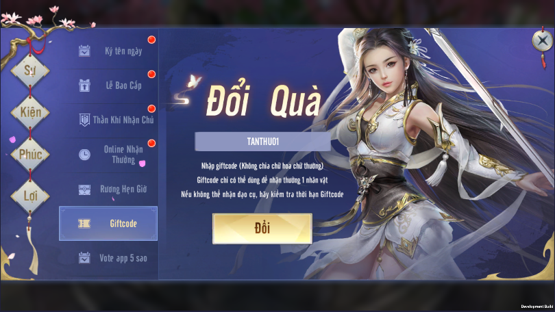 Nhập giftcode vào ô “Hãy Nhập Code”, sau đó bấm “Nhận Thưởng”