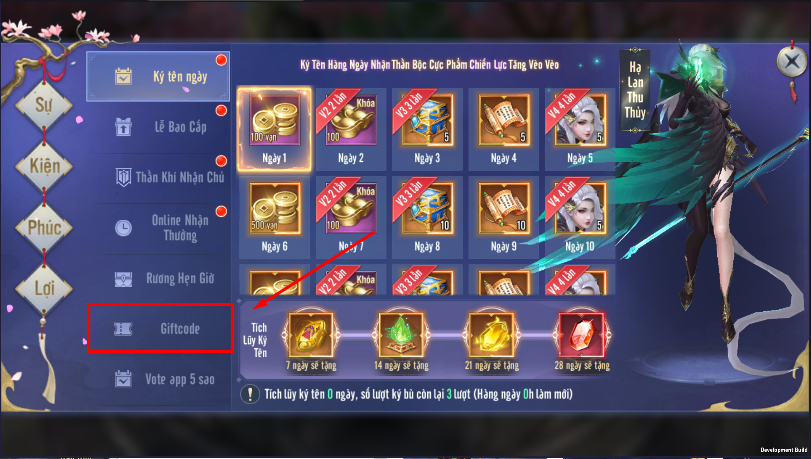 Tiếp tục chọn dòng thứ 7 có tên “Giftcode”