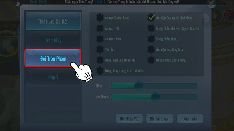 Tìm và nhấn vào mục Đổi trân phẩm để mở giao diện nhập giftcode