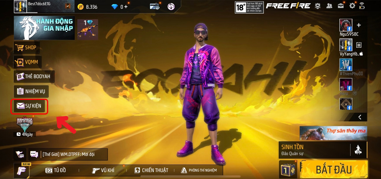 Truy cập vào game Free Fire sau đó chọn mục Sự kiện