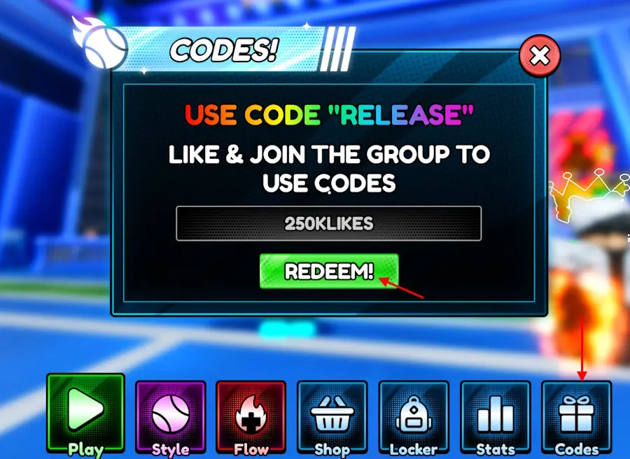Nhập mã code Tennis Zero và bấm Redeem