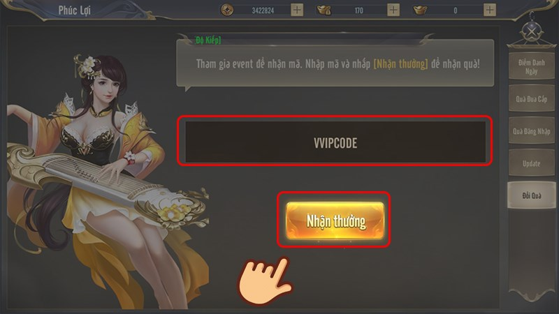 Bước 3 nhập code và nhấn chọn “Đổi thưởng”