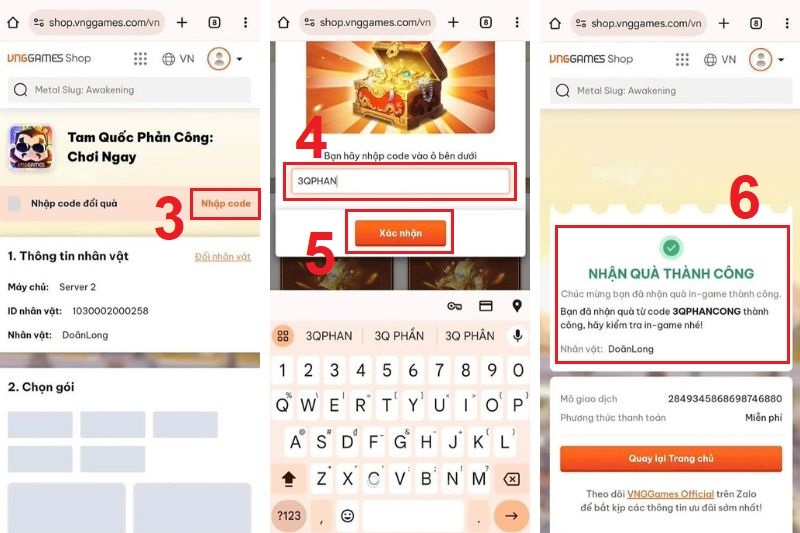 Người chơi vào “Nhập giftcode” rồi nhập code vào ô và nhấn chọn “Xác nhận”
