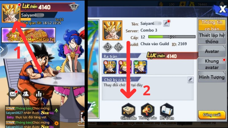 Bước 1 vào Avatar của game thủ ở góc bên trái và nhấn chọn mục “Giftcode”