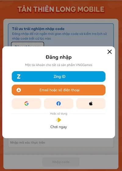 Bước 2 đăng nhập vào tài khoản người chơi