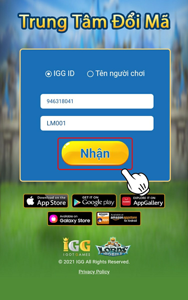 Bước 2 nhấn chọn “Nhận”