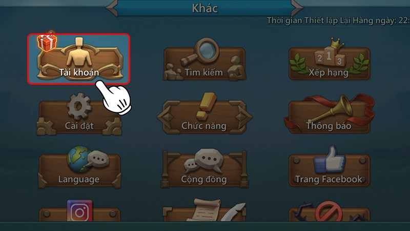 Bước 3 chọn mục “Tài khoản”