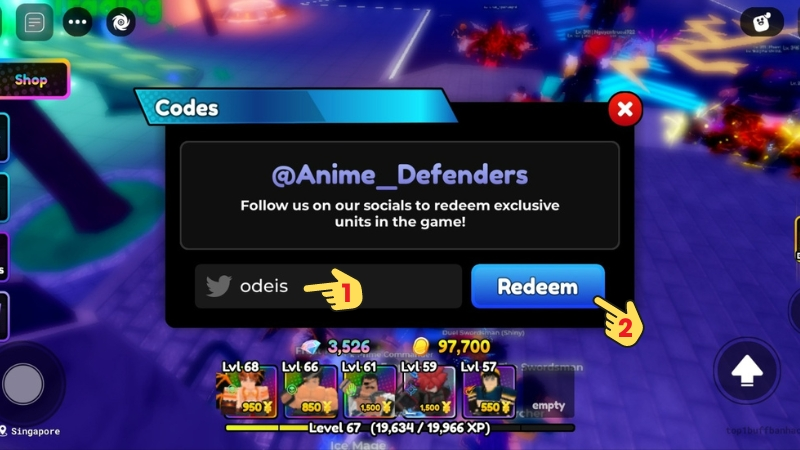 Bước 3 nhập code vào ô và nhấn “Redeem” để nhận phần thưởng