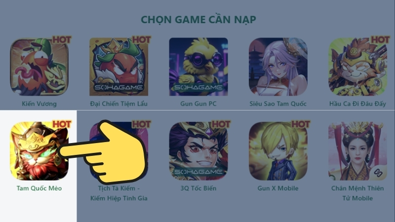 Bước 1 truy cập vào website SoHaGame và chọn game Tam Quốc Mèo