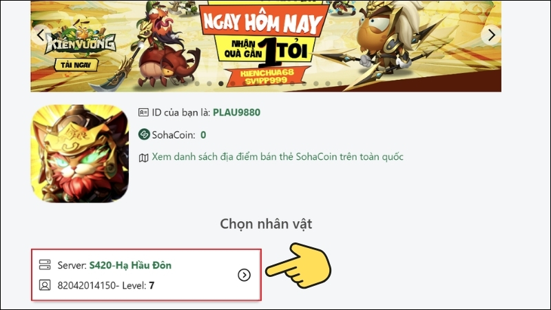 Bước 3 chọn nhân vật game