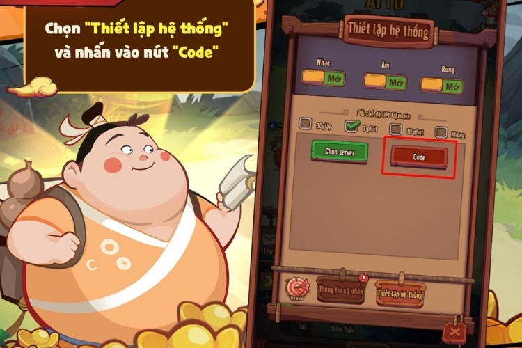 Chọn mục Thiết lập hệ thống tìm đến mục Code và nhấn vào