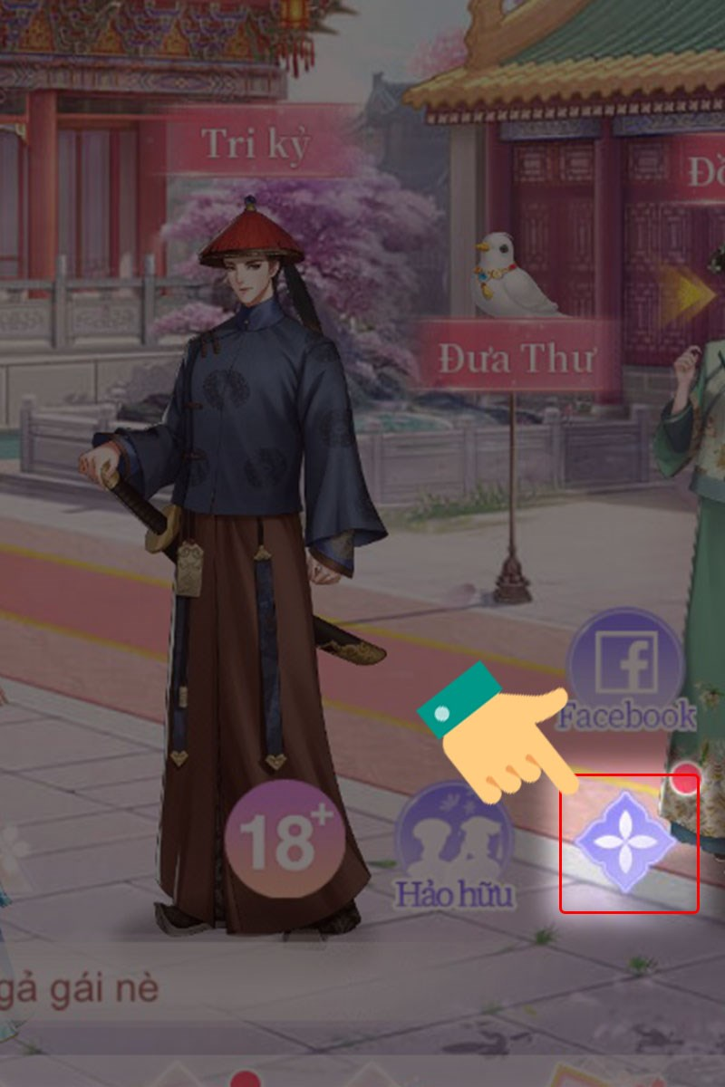 Bước 1 mở game Hoàng Hậu Giá Lâm và nhấn vào biểu tượng hoa ở góc bên phải màn hình