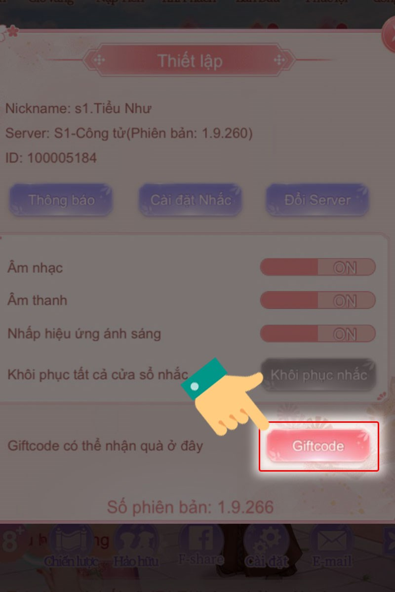 Bước 3 chọn mục “Giftcode”