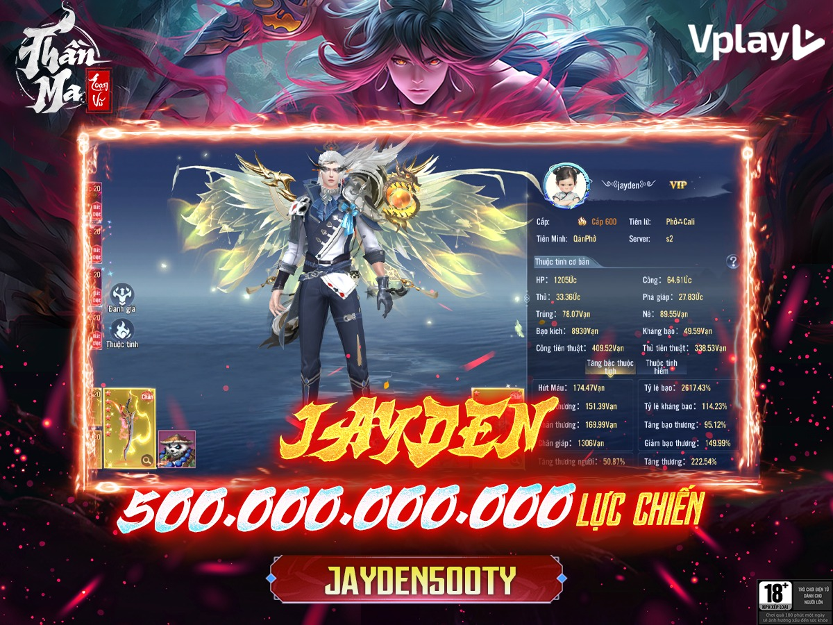 Nhân vật Jayden trong game Thần Ma Loạn Vũ đạt hạng top 1