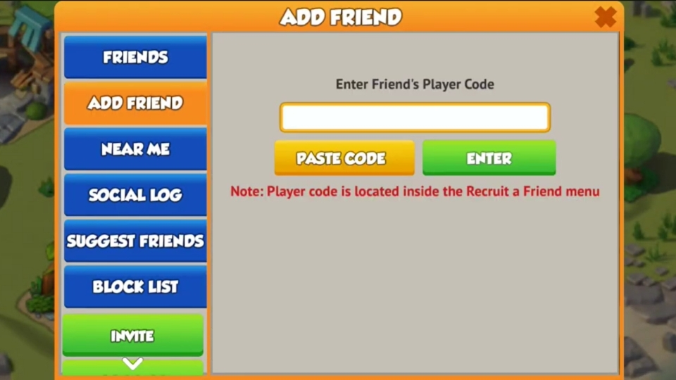 chọn Add Friend, sau đó nhập code Dragon Mania Legends và nhấn Enter