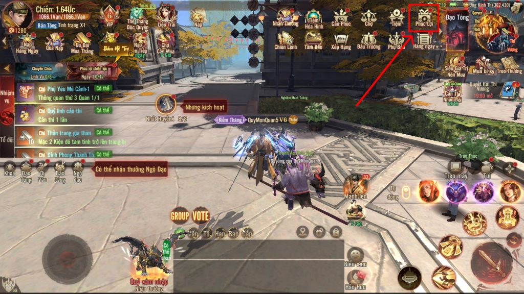 Đăng nhập game và sau đó tìm và bấm vào mục Phúc Lợi